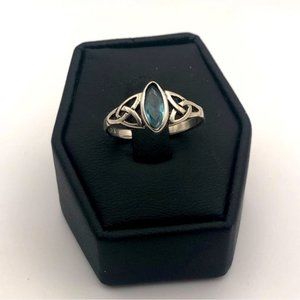 VTG Sterling &Blue Cz Marquis Stone Celtic Knot Ring Sz 6.75